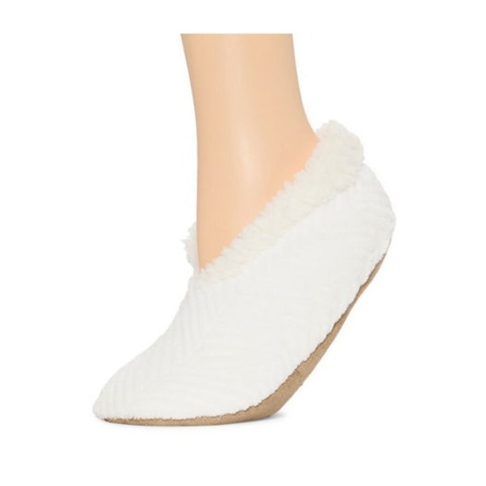 NiB Mixit Women Slipper Sock Slip On Sherpa Lined Knit White Size S-M $30 1C444